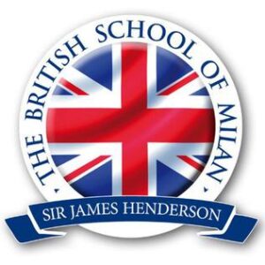 Logo della British School of Milan Sir James Henderson con bandiera britannica e croce rossa al centro